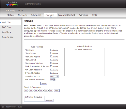 technicolor mac address filtering