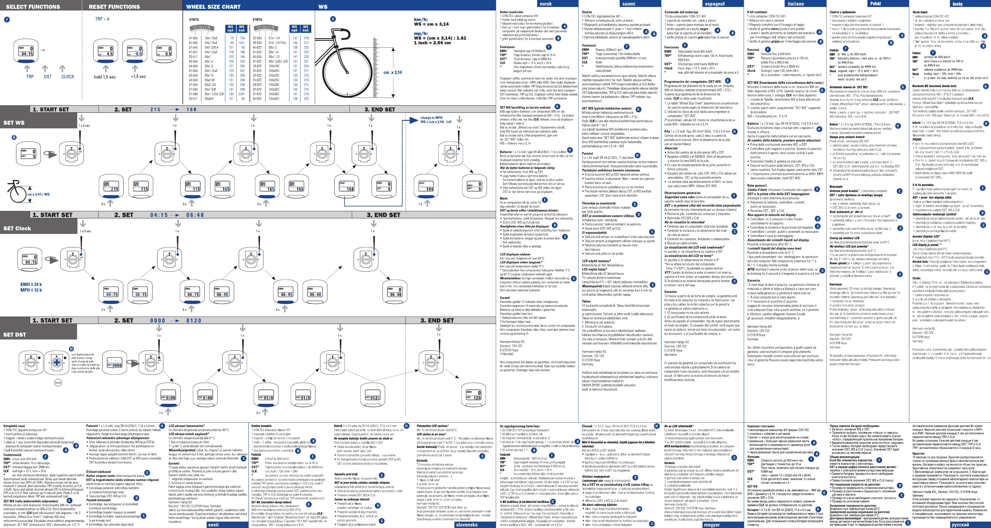 Manual Con Tec 401 Page 1 Of 2 Danish German English Spanish French Italian Dutch Norwegian Polish Portuguese Finnish Swedish