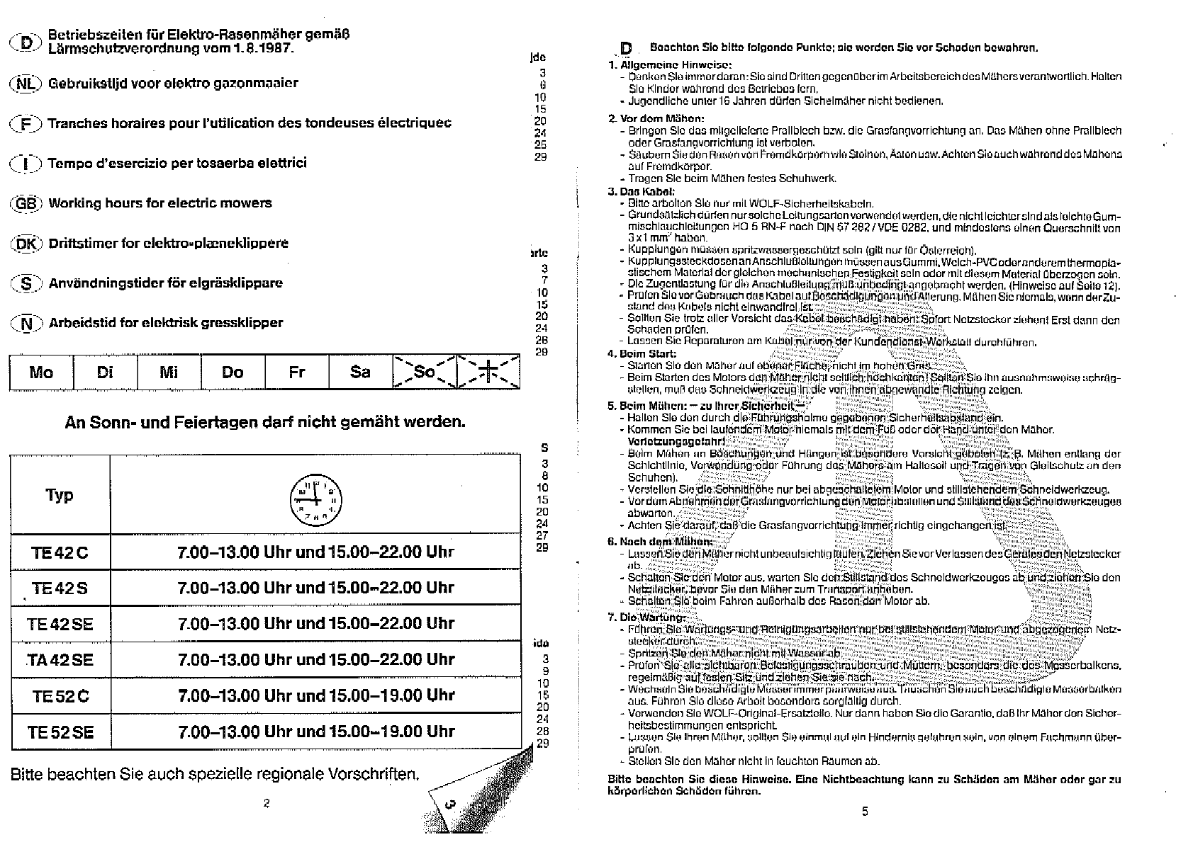 Manual Wolf Garten Te 42 S Page 1 Of 13 Danish German English