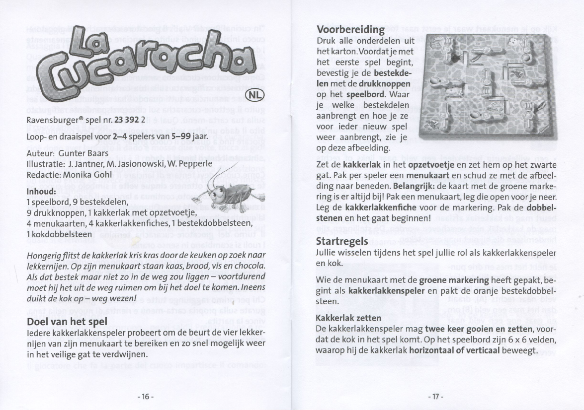 cilinder klauw Omgeving Manual Ravensburger 233922 La Cucaracha - reiseditie (page 4 of 6) (Dutch,  French)