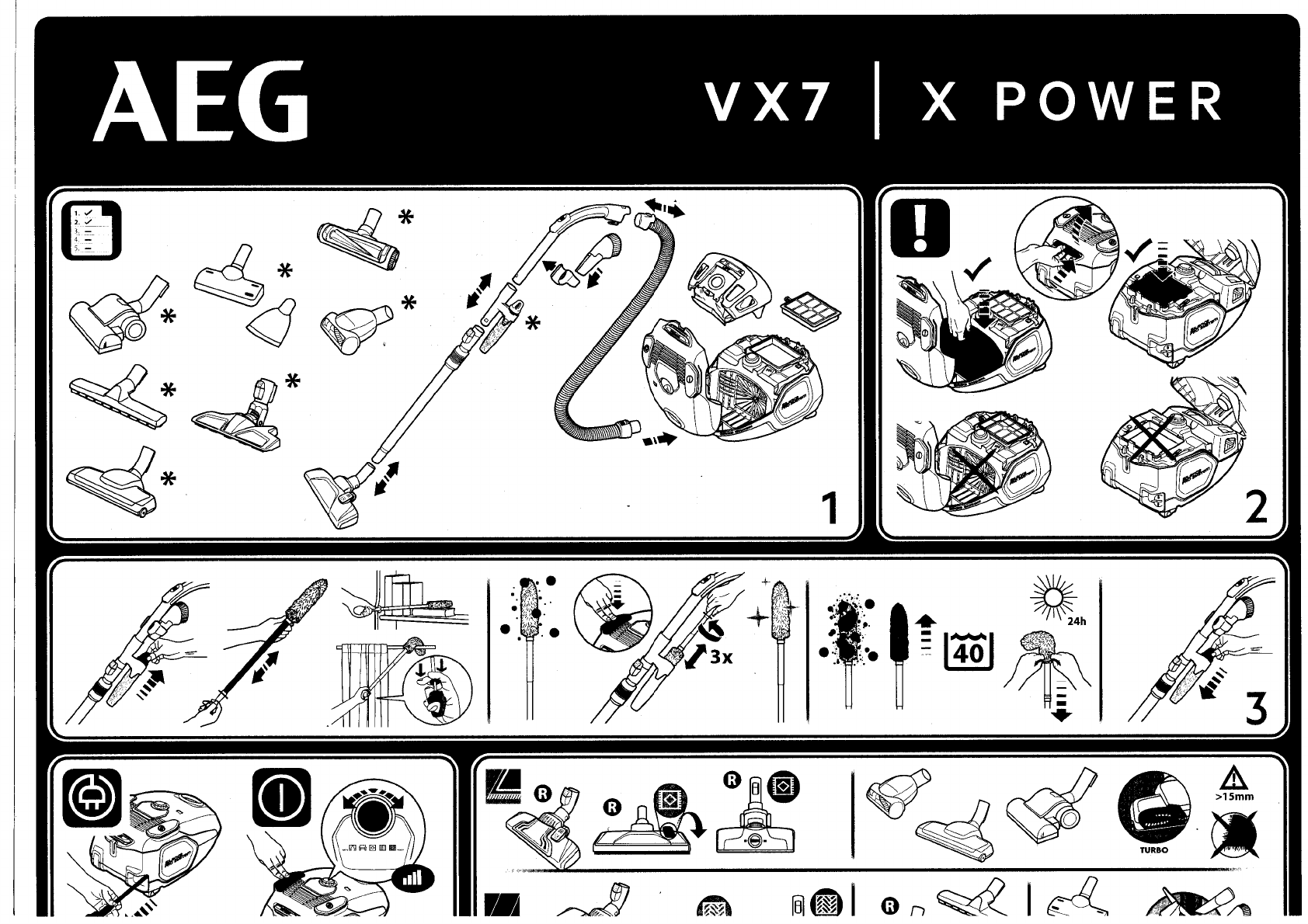 Manual AEG VX7-1 (page 1 of 2) (English, German, Dutch, Italian, Spanish)