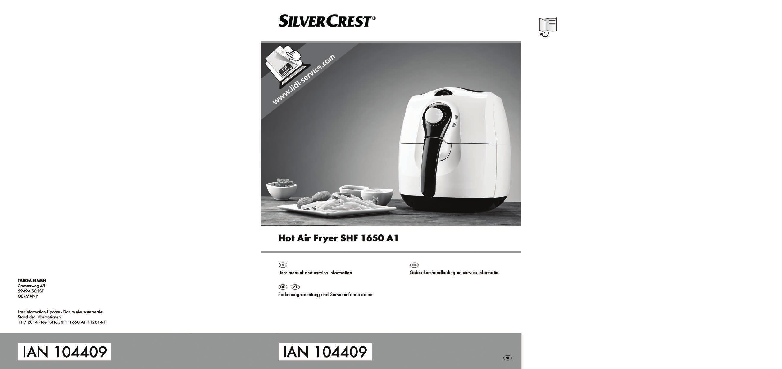 hoofdstuk Graden Celsius Fraude Manual Silvercrest SHF 1650A1 - IAN 104409 Air fryer (page 1 of 52)  (English, German, Dutch)